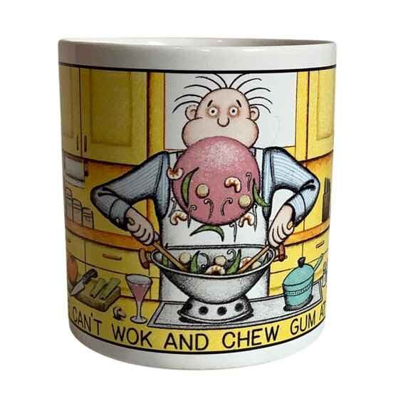 Vtg Humorous Mug "Cant Wok And Chew Gum" Long Overdue Japan John Long Signed - Picture 1 of 7